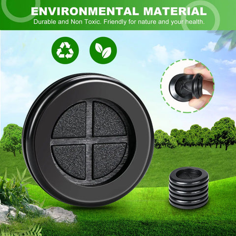 46-Piece Rubber Grommet Kit For Wiring with black firewall grommets in a stack, eco-friendly background