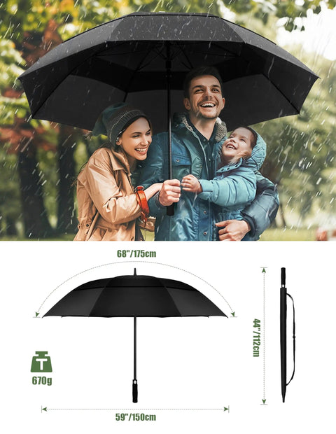 Family under Big Ole Golf Umbrella With Auto Open And Windproof Canopy Thick Waterproof UV Shield For Rainy Day Golf Durable Fiberglass Shaft Comfortable Non Slip Handle Ideal For Tee Times And Travel On The Course.