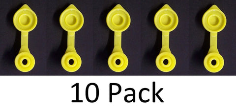 10 Pack Universal Large Yellow Gas Can Vent Caps For Plastic Fuel Cans displayed in a row