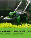 Person using 80V 21 Inch Self Propelled Cordless Lawn Mower With Brushless Motor LED Lights 4.0Ah Battery in garden