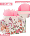 Extra Large 16.5 Inch 3D Butterfly Gift Bag Set With Handles, Greeting Card, Pink Tissue Paper And Stickers, Floral Design