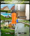 1HP Submersible Drain Pump with Float Switch for Pool, Basement, Garden, and Pond Water Removal