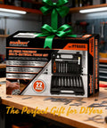 22-Piece Punch and Hammer Set With Interchangeable Hammer Heads, Steel Roll Pin Punch Set displayed in workshop with storage case