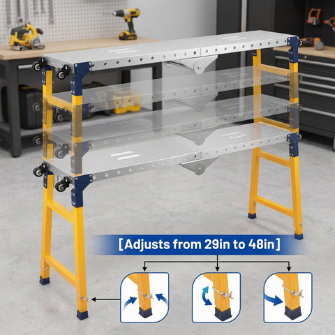 Hella Heavy Duty Collapsible Welding Table 1100 Lb Foldable Steel Workbench For Metalworking features adjustable height from 29in to 48in.