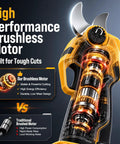 Electric Pruning Shears Punch Through Tough Stems With Zero Sweat Using Rock Solid 1.8 Inch Cut Capacity Cordless Plant Clippers motor display.