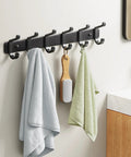 Wall Mounted Heavy Duty Metal Coat Rack With Six Hooks For Coats Hats Bags Robes Keys And Towels Entryway Mudroom Or Closet Organizer In Rust Resistant Black Finish, holding towels in bathroom