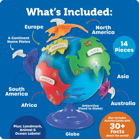 Hands On 3D Puzzle Globe For Kids Learn World Geography With Color Coded Continents And 7 Detachable Puzzle Pieces Plus Name Plates