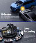 4K Front And 1080P Rear 3 Channel Dash Cam For Your Ride With 32GB Card, highlights G-Sensor and loop recording features