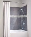 Chrome Shower Curtain Ring Set Pack Of 12 With Smooth Rolling Ball Bearings For Easy Glide No Snag Fits Most Shower Curtains And Rods Rust Resistant Durable Chrome Finish Great For Any Bathroom showing attached white curtain in modern bathroom