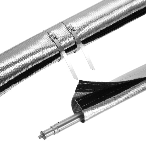 Beefy Aluminized Heat Sleeve Three Quarters Inch By Ten Feet With Hook And Loop Closure Heat Shield showing open sleeve and ties