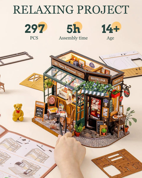One Eighteen Scale Coffee Bar Dollhouse Kit With Led Lights Diorama Miniature House Building Kit For Adults assembled view
