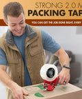 Man using Industrial Grade Heavy Duty Clear Packing Tape Pack 6 Rolls Each 110 Yards 3 Inch Wide 2.0 Mil Thick BOPP Adhesive.