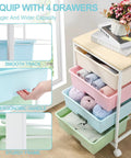 Rolling Storage Cart With Four Large Drawers And Wooden Top, Durable Powder-Coated Mobile Utility Cart On Wheels With Rainbow Finish
