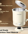 Grab And Go Portable Travel Kettle 600ml With Foldable Handle Electric Kettle Food Grade Stainless Steel Collapsible Water Boiler Dual Modes Compact Kettle For RV Camping Beige Design showcasing open lid and heating base