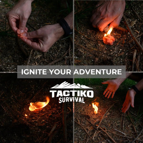 Hand lighting fire with Waterproof Tinder Fire Wax for Wet Wood And Emergency Kits 60g Tin Delivers Up To 50 Lights