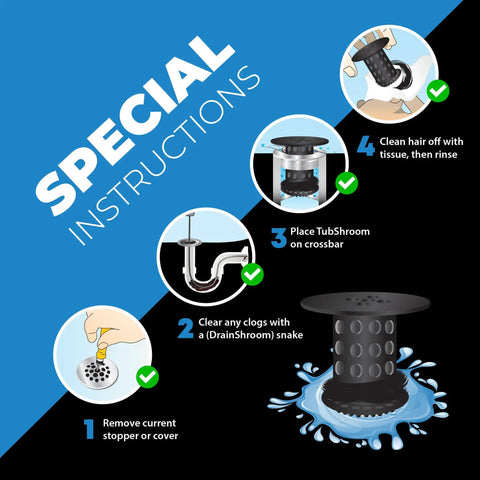 Instructions for using Bathtub Drain Hair Catcher And No Sweat Clog Prevention Protector For Standard Tubs with visual steps.