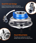 Front Wheel Hub Bearing Assembly 513121 for Buick Regal, ABS 5-lug with quad lid seal design and steel wheel bolts
