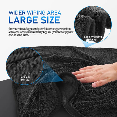 Super Absorbent Microfiber Car Drying Towel Thickened Lint Free Auto Wash Cloth Scratch Safe Automotive Detailing Tool Hella Quick Dry Wipe That Leaves Zero Residue Behind with large surface area and textured backside for effective drying.