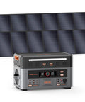 Heavy Duty Portable Power Station Solar Generator With 3600 Wh Battery next to solar panels for charging devices.