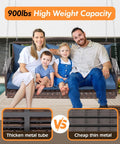 Family sitting on Upgraded Wicker Hanging Porch Swing For Patio, Heavy Duty 900 Lb Capacity, 3 Seat Outdoor Swing Bench For Adults