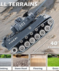 1 18 Scale Alloy German Tiger I RC Tank climbing a slope with smoke, lights, realistic sounds, and terrain adaptability