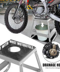 Heavy Duty Dirt Bike Stand With 1000 Lb Capacity Universal Detachable Motorcycle Lift For Maintenance with oil drain hole.