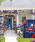 250 Anniversary USA Garden Flag Double Sided Waterproof 12x18 Inch Patriotic Yard Sign Commemorating 1776 2026 in front of porch