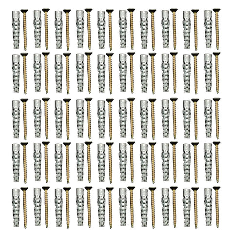 Heavy Duty Metal Expansion Anchors With Screws 50 Pack For Hollow Walls, Tough As Nails High Strength Expansion Fasteners For Drywall Concrete Brick Masonry, Wall Repair Anchor Kit With Screws And Bolts. M6x30 metal anchors and screws set