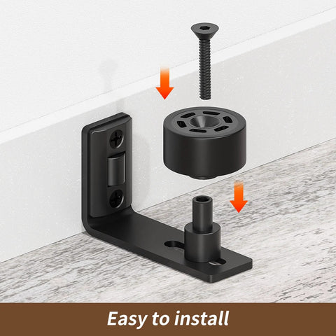Set Of 2 Adjustable Roller Sliding Barn Door Bottom Floor Guides Wall Mounted With Flush Flat Bottom Black Fits Door Thickness 0.9-1.97 Inches