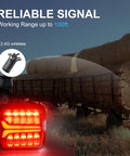 Wireless trailer tail light with magnetic mount; red LED housing, inset shows 2.4G wireless module