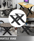 Beefy Pair Of 28 Inch Tall Steel Table Legs, 24 Inch Wide Box Frame, 3.15 Inch Square, displayed with various tables