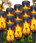 12 Pack Solar Outdoor Lights Extra Bright Solar Torch Lights With Dancing Flickering Flames Lit For Garden Halloween Decor