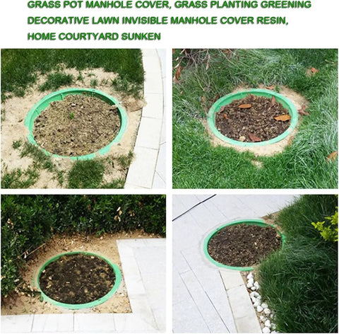 Round Resin Drainage Access Lid 40 Cm Grass Cover for Lawn Garden and Landscaping shown installed, blending with grass