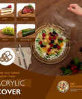 Heavy Duty Acacia Wood Cake Stand With Lid And Rotating Lazy Susan Tray featuring a cake and fresh fruits displayed.