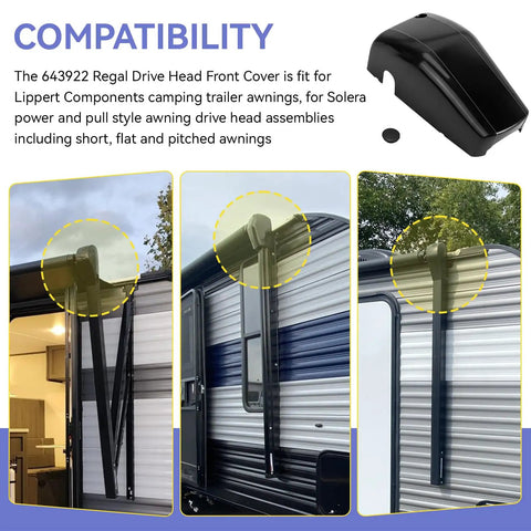 643922 Right RV Awning Head Cover End Cap For Camper Trailer Awnings Replacement Front Idler Drive Cover Compatible With Short Flat And Pitched Awnings, black ABS right-side cap