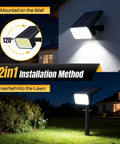Outdoor Solar Spot Lights With 118 LED IP67 Weatherproof Landscape Pathway Lights Auto On Off 4 Modes White Finish installation options