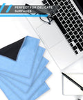 Eco-Fused microfiber cleaning cloths, 5-pack, blue double-sided microfiber and suede, overhead view