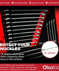 Beefy Metric Wrench Set 15-Piece 8mm To 22mm displayed in a protective case, highlighting offset design for flat surface work.