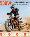 Solid Ride Adult Electric Bike With Upgraded 48V Removable Battery And Dope 1500 Watt Peak Motor in vibrant orange on sandy beach.