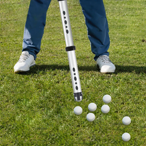 Person using 40 Inch Golf Ball Retriever With Storage Bag And Detachable Picker Upper Tube, Made From Aluminum Alloy, collecting balls