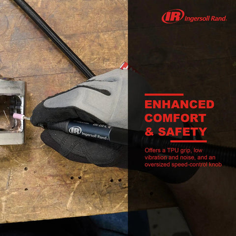 Using Air Pencil Grinder Pro Grade Tool With One Eighth Inch Collet And Burr on metal surface, ergonomic grip visible
