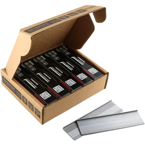 Open box showing 16 Gauge 1-3/4 Inch L-Cleat Nails For Hardwood Flooring Case Of Five Boxes Containing 1,000 Nails Each Total Five Thousand Nails Compatible With All 16 Gauge L-Cleat Flooring Nailers.
