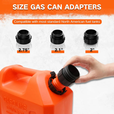 Battery Powered Gas Can Pump With Auto Shut Off, 3.2 GPM, 47 Inch Hose, 3 Adapters For Gasoline Diesel Kerosene, shown with adapters