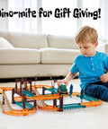Child playing with Rex Racer Dino Race Track Set With Flexible Track And Motorized Car Totally Cool Kid Friendly STEM Toy.