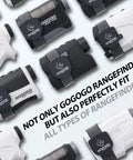 Magnetic Rangefinder Strap With Velcro And Rubber Coated Base Adjustable Golf Rangefinder Holder Band displayed on rangefinders