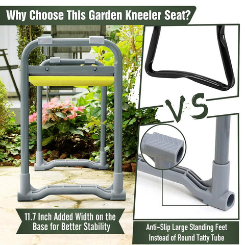 Garden Kneeler And Seat 2 In 1 Heavy Duty With Handles For Seniors; foldable anti-tip design; shown in assembled position.