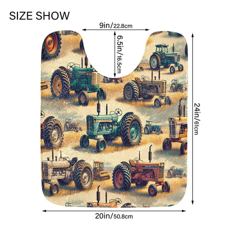 Vintage Farm Tractors U Shaped Toilet Rug Absorbent Non Slip Backing Quick Dry Machine Washable 24x16 inches with tractor design.