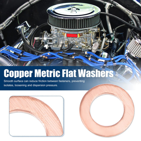 Copper Flat Washer Sealing Ring M6 x 10mm x 1mm with engine background, shows smooth copper surface