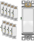 Front view of 3 Way Decorator Paddle Rocker Light Switch Gloss Finish White 10 Pack Single Pole Or Three Way 3 Wire Grounding Screw Residential Grade 15A 120V 277V UL Listed