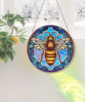 Diamond Art Sun Catcher Window Pendant Kit For DIY 5D Diamond Dots Painting Glass Suncatcher with bee design hanging.